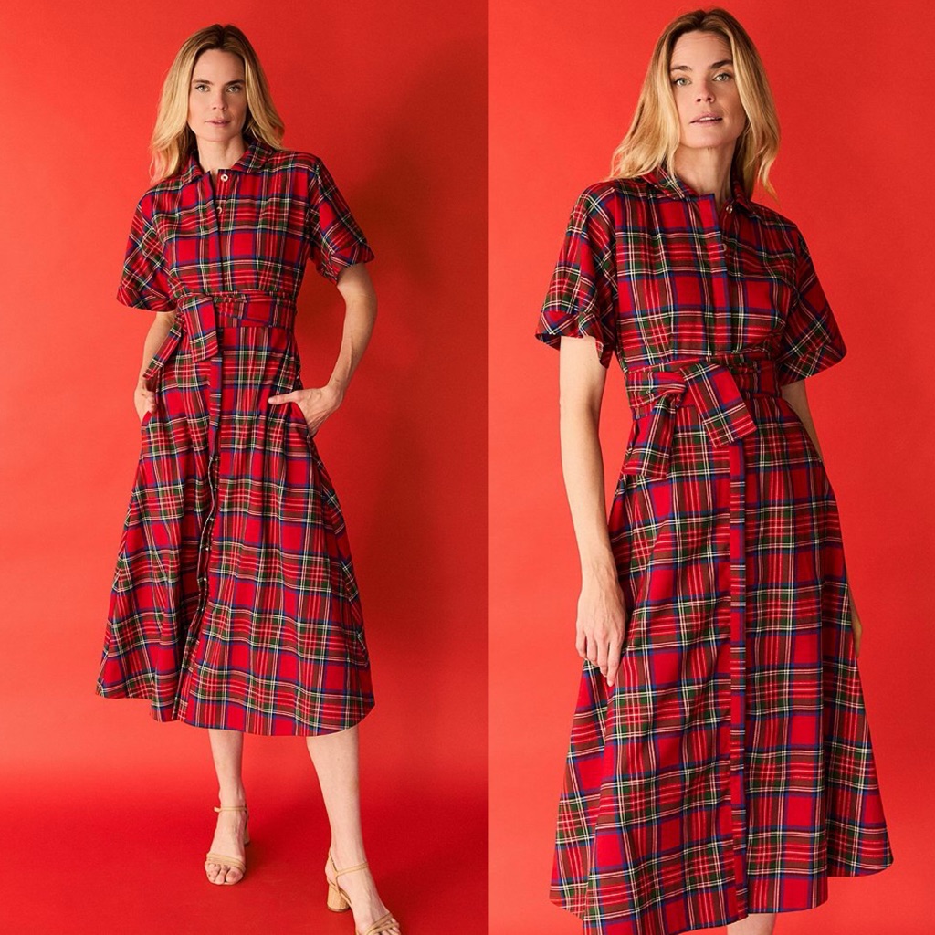 Nwt Buru Donna Day Short Sleeve Contrast Bow Detail Stripe Print Shirt Dress